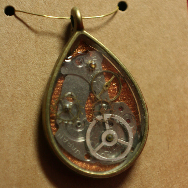 Brass and Copper Teardrop Steampunk Pendant