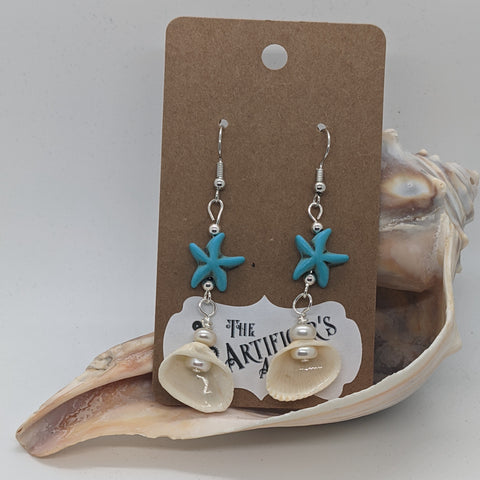 Shells and Blue Starfish Earrings