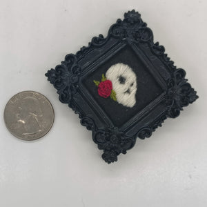 Tiny Embroidery - Skull and Rose in Black Frame
