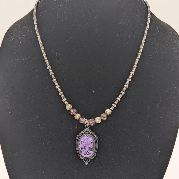 Lady Skeleton Necklace in Purple and Hematite