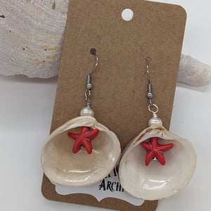 Shells and Red Starfish Earrings