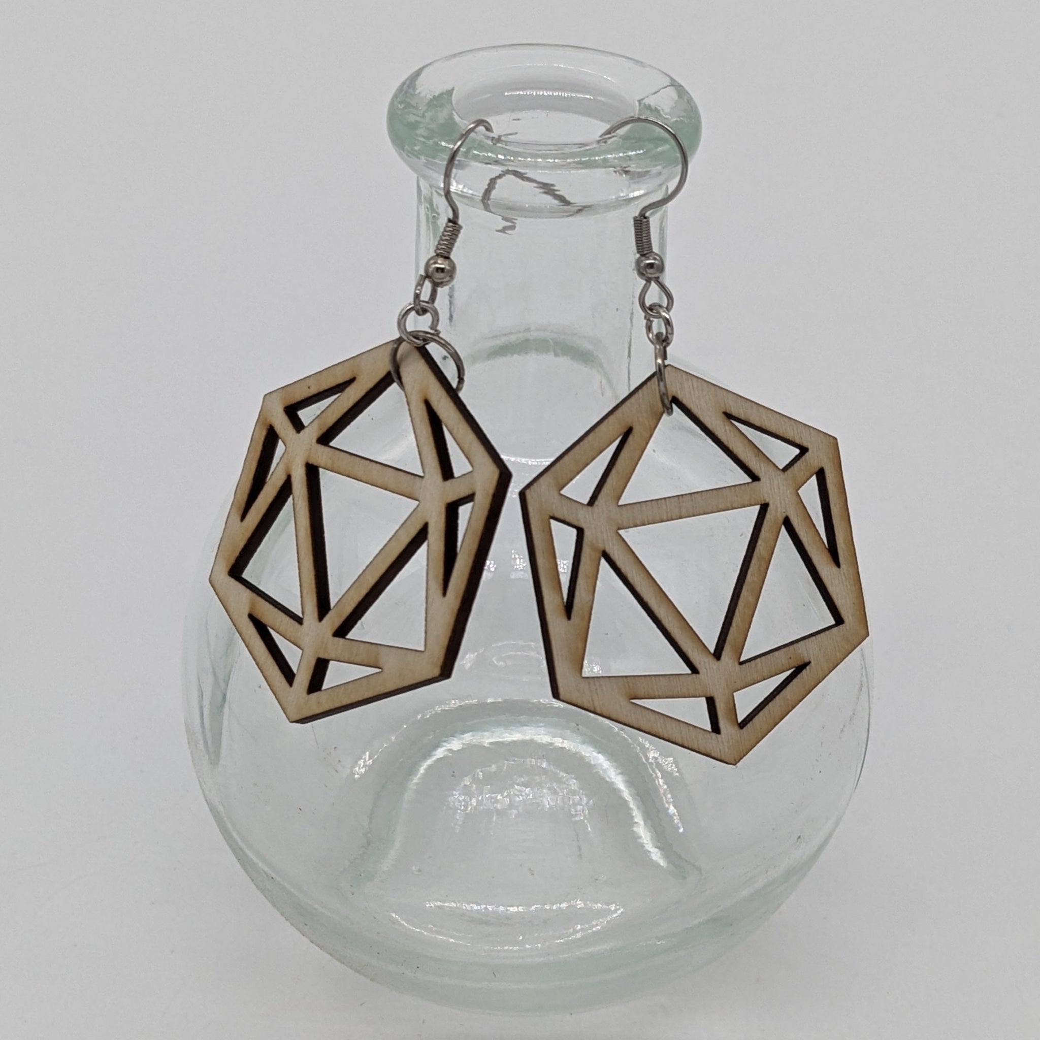 Wood D20 Earrings