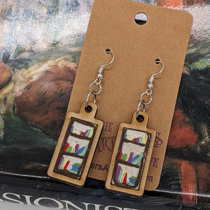 Mini bookshelf earrings