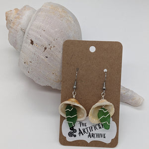 Shells and Sea Glass Earrings - Green