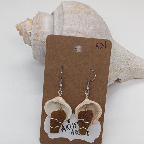 Shells and Sea Glass Earrings - Brown