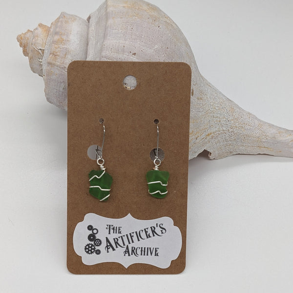 Simply Seaglass Earrings- Green