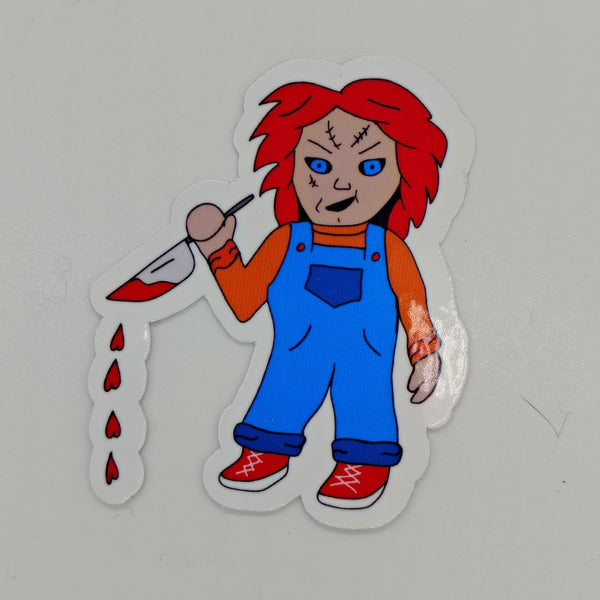 chibi chucky with a knife  dripping blood in the shape of hearts