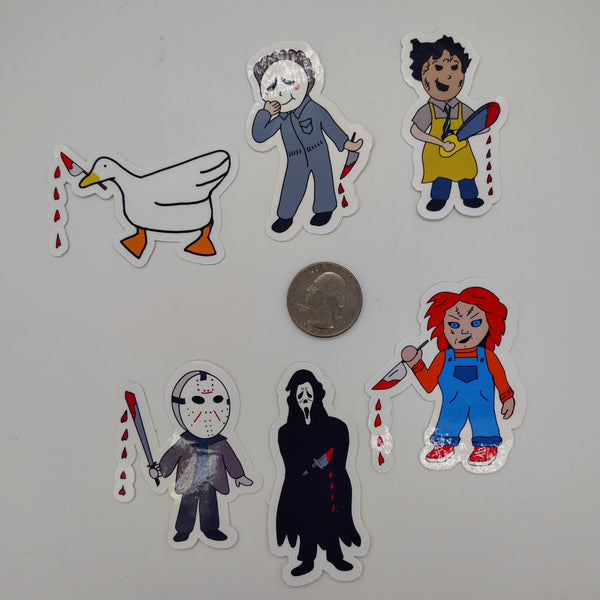 a variety of horror themed chibi style stickers