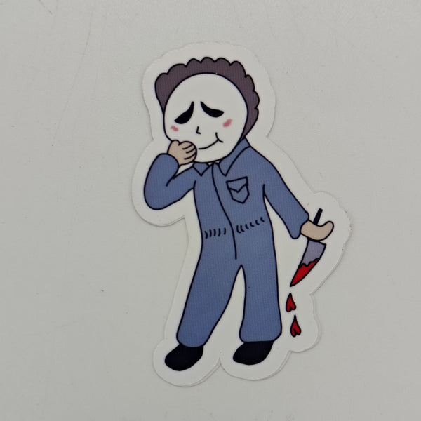 chibi michael meyes with a knife  dripping blood in the shape of hearts