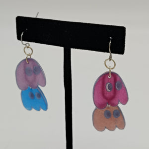 Earrings with translucent pacman ghosts