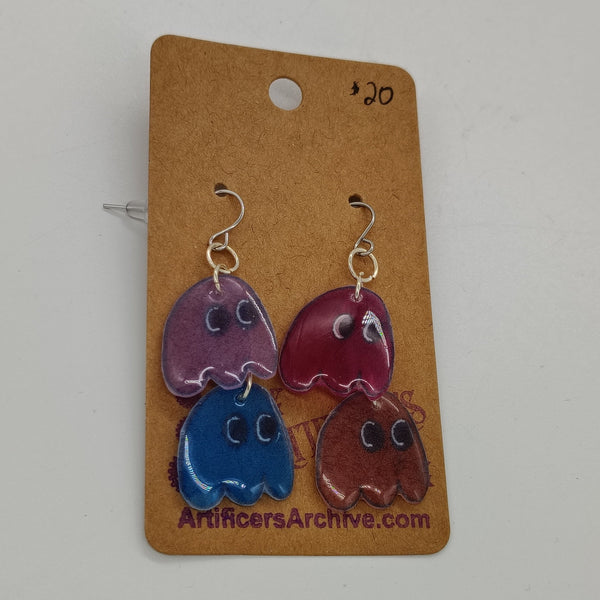 Earrings with translucent pacman ghosts