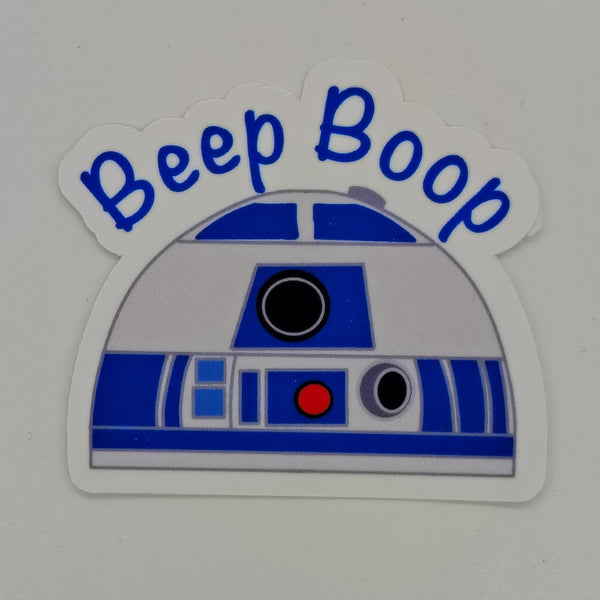 the top of r2d2 with the words 'beep boop'