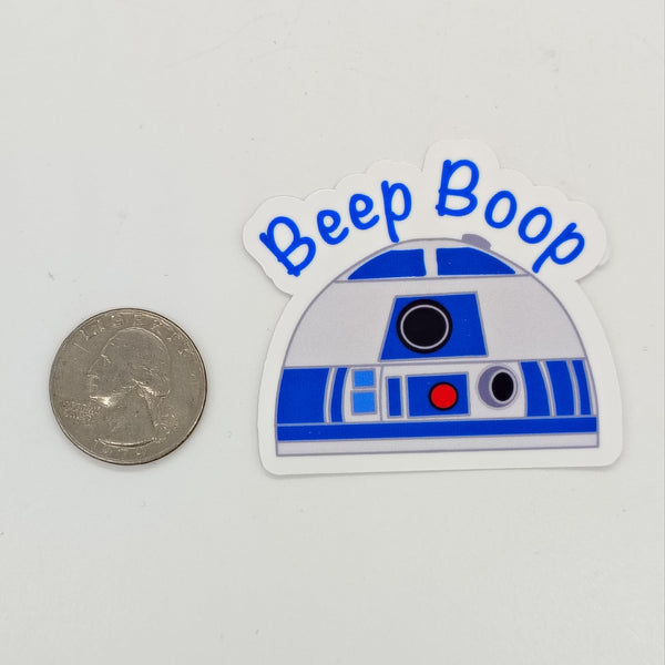 the top of r2d2 with the words 'beep boop'