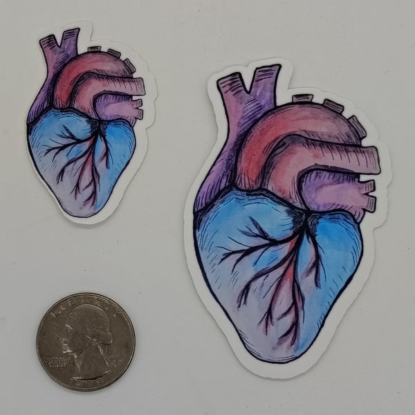 a sticker of a watercolor heart in blue, red and purple