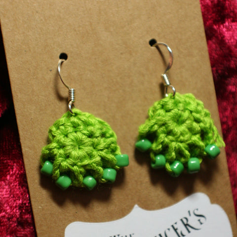 Tiny Green Crochet Earrings
