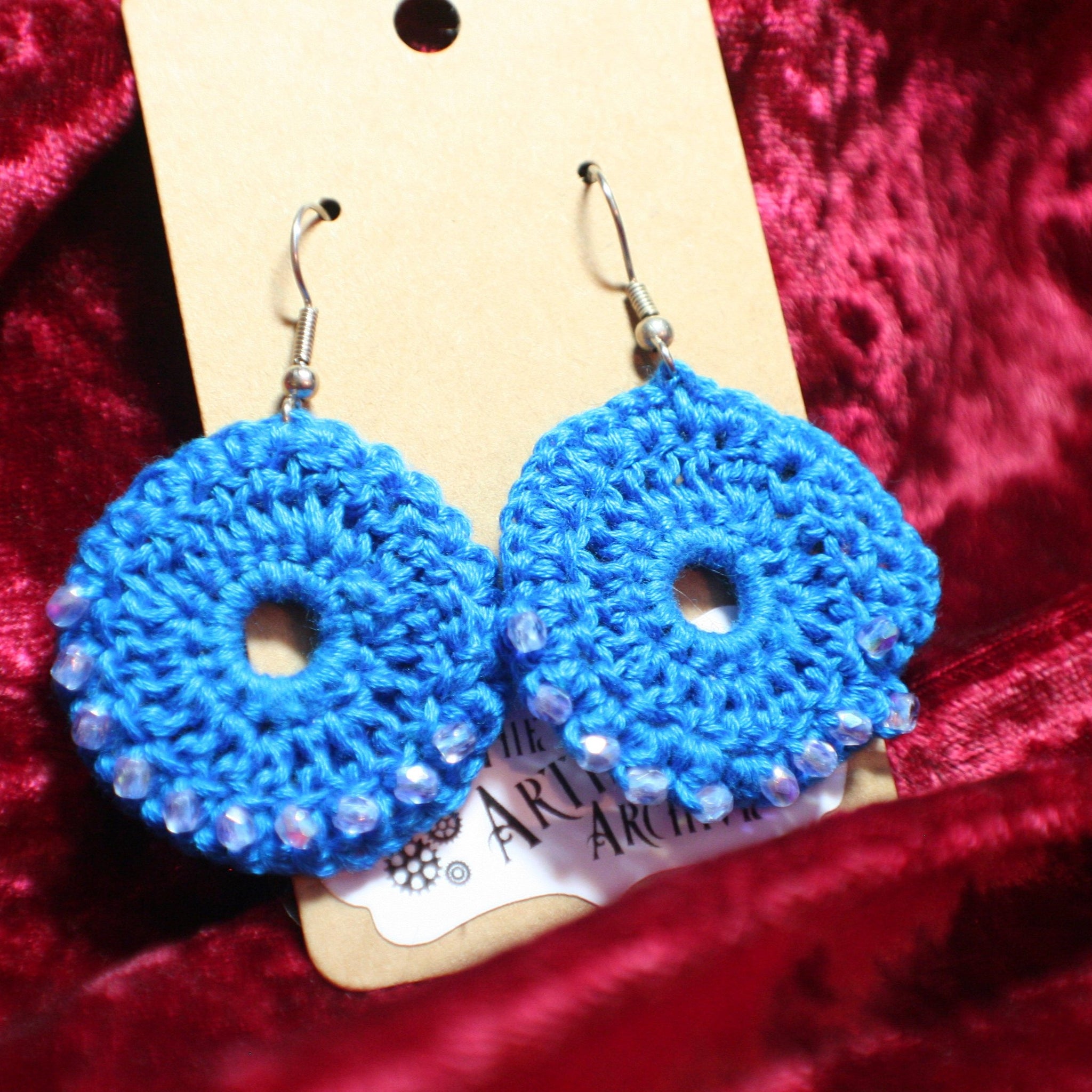 Large Blue Crochet Earrings