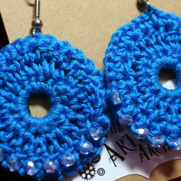 Large Blue Crochet Earrings