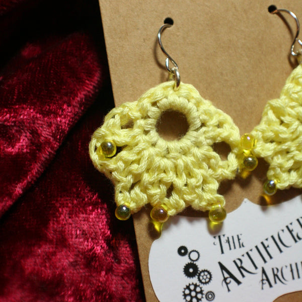 Small Light Yellow Crochet Earrings