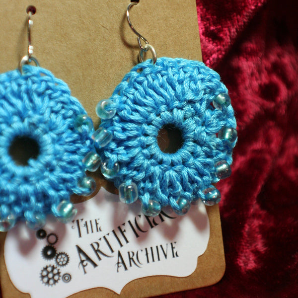 Medium Blue Crochet Earrings