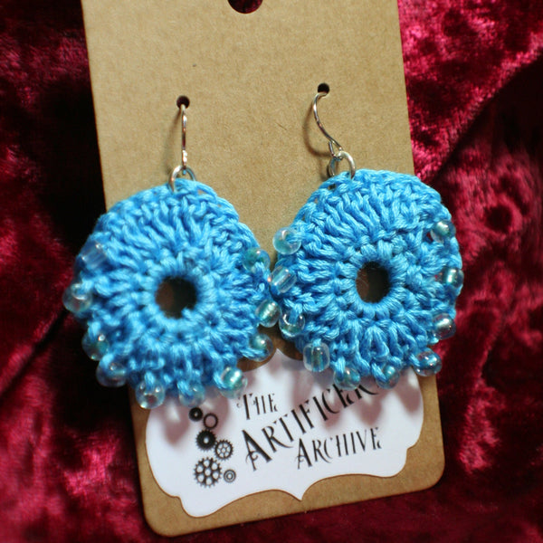 Medium Blue Crochet Earrings