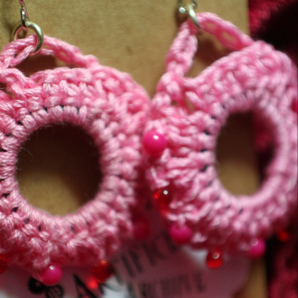 Medium Pink Crochet Earrings