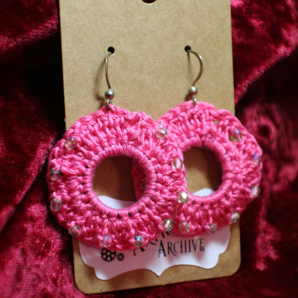 Medium Pink Crochet Earrings