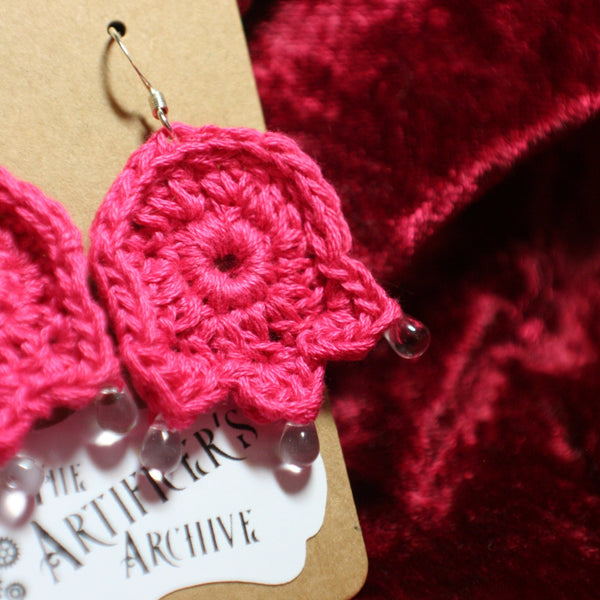 Dark Pink Crochet Earrings