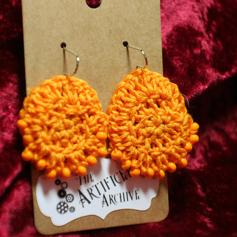 Large Orange Crochet Earrings