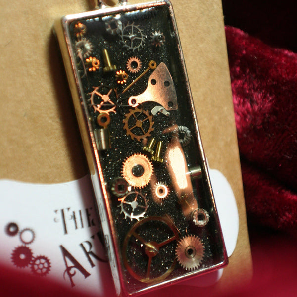 Silver and Black Rectangle Steampunk Pendant