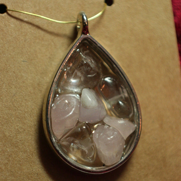 Gemstone Chips Silver-Tone Teardrop Pendant