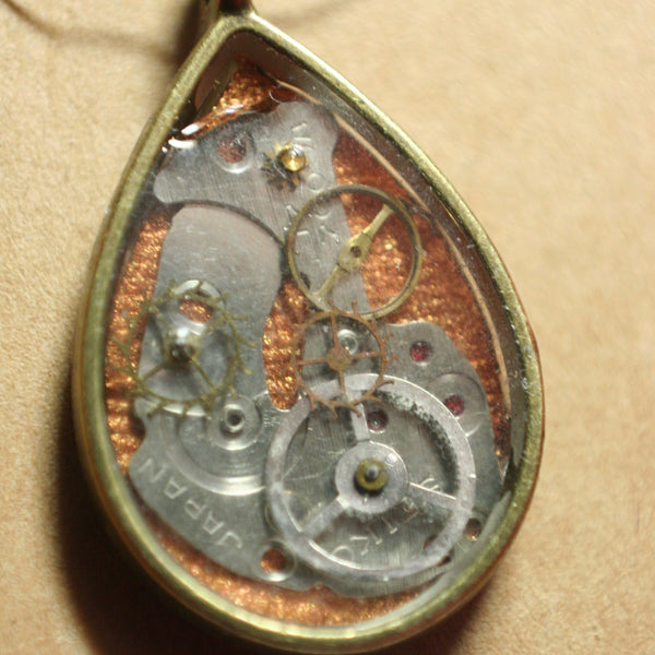 Brass and Copper Teardrop Steampunk Pendant