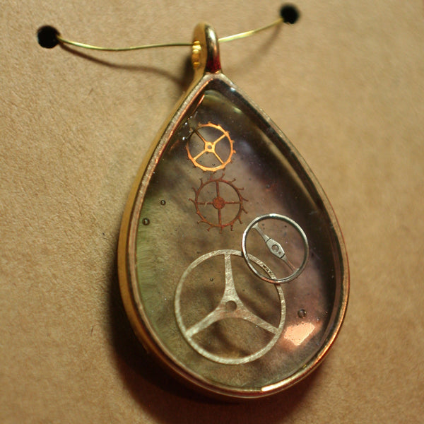 Gold-tone Teardrop Steampunk Pendant2