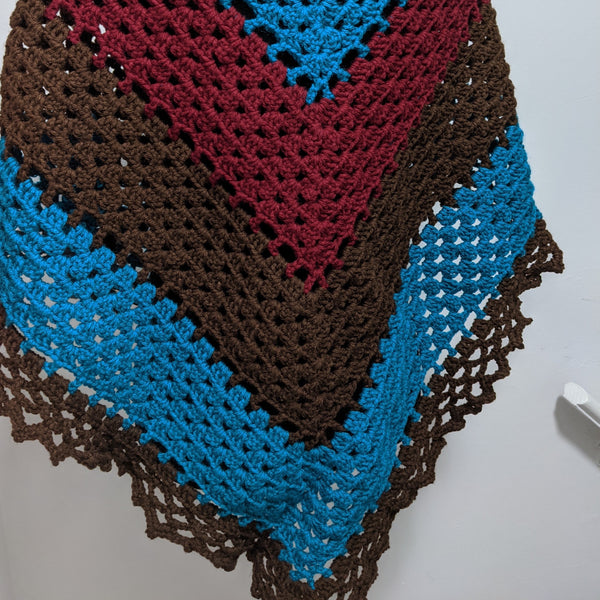 Wine, blue and brown shawl