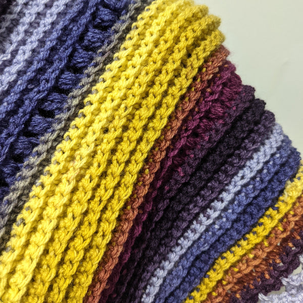 Purple and gold triangle shawl
