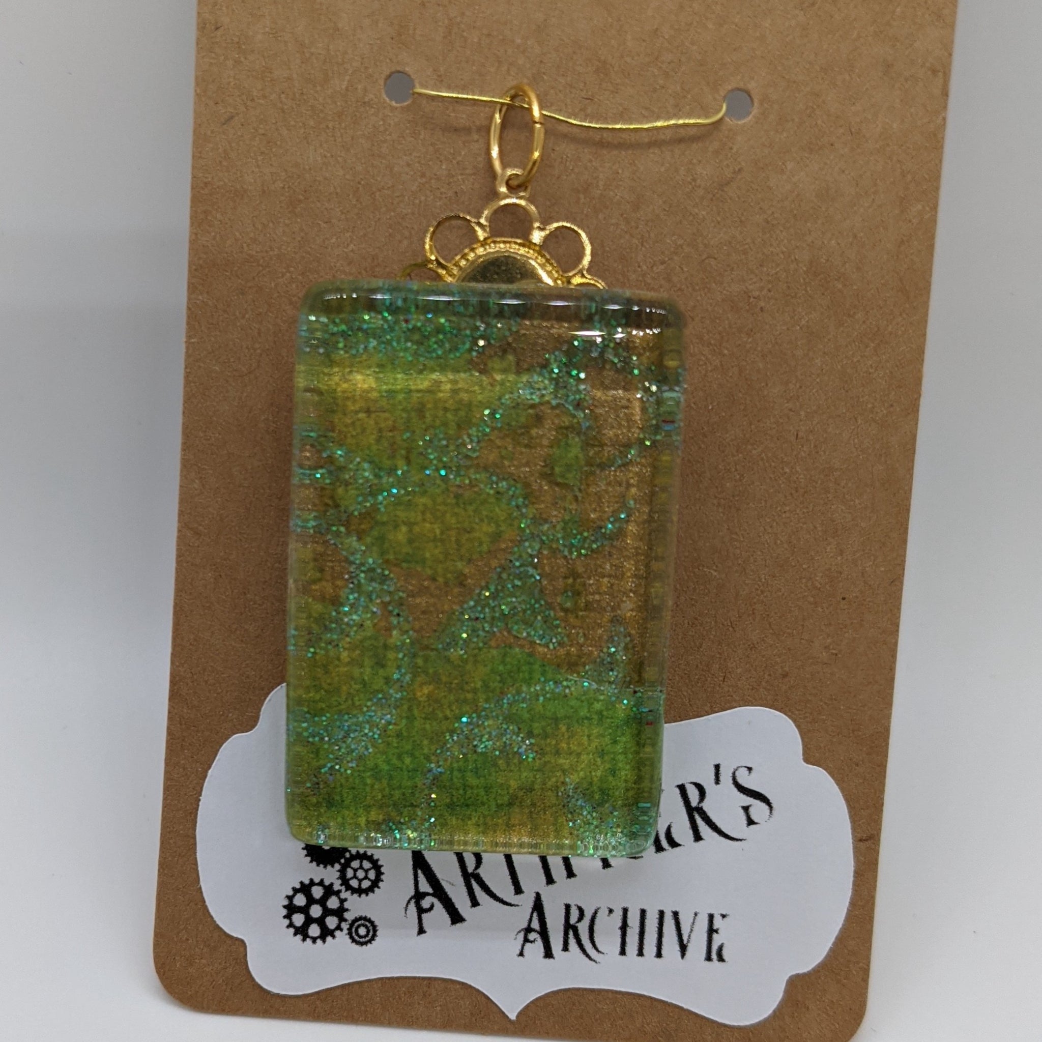 Green Sparkles Glass Tile Pendant