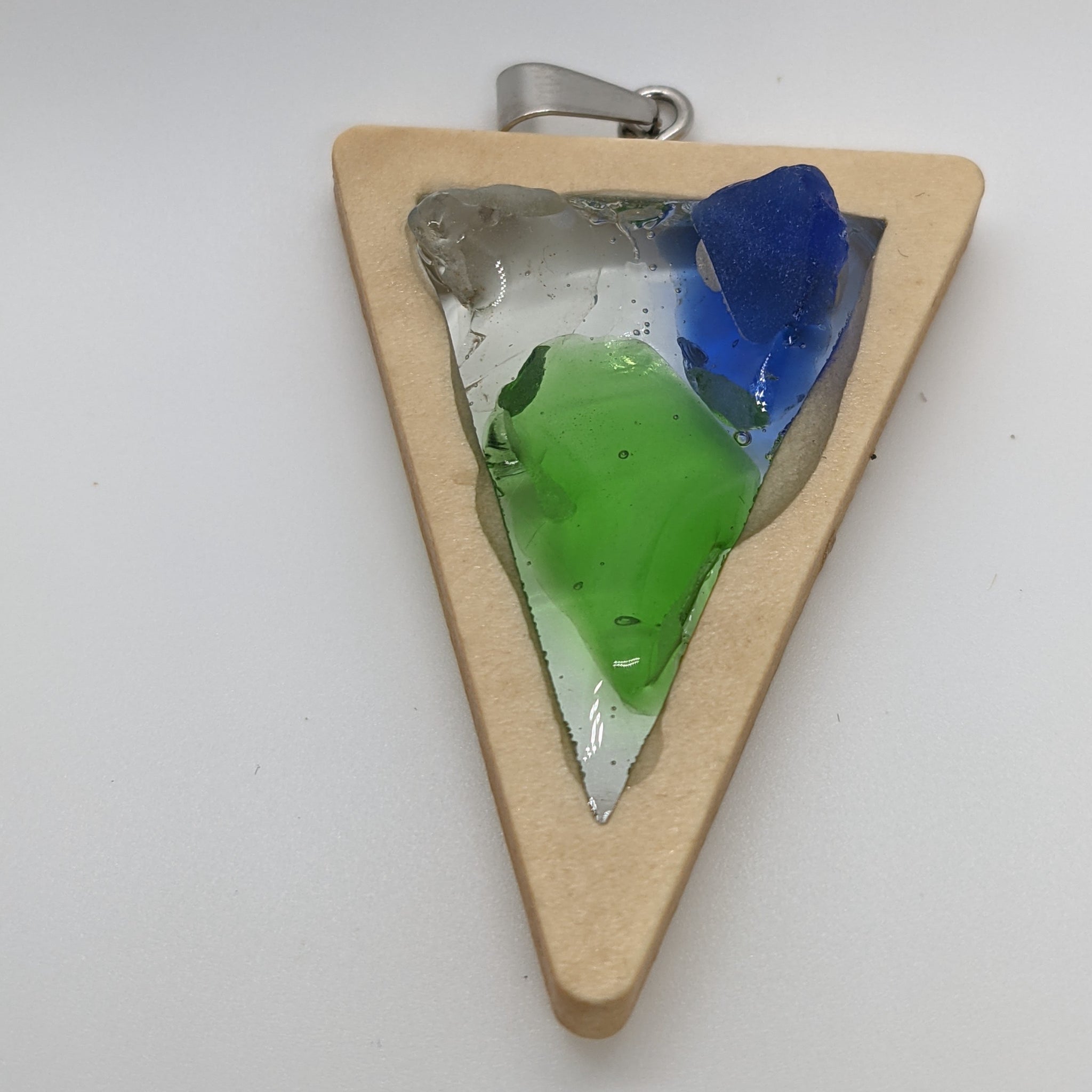 Light Triangle and Sea Glass Pendant