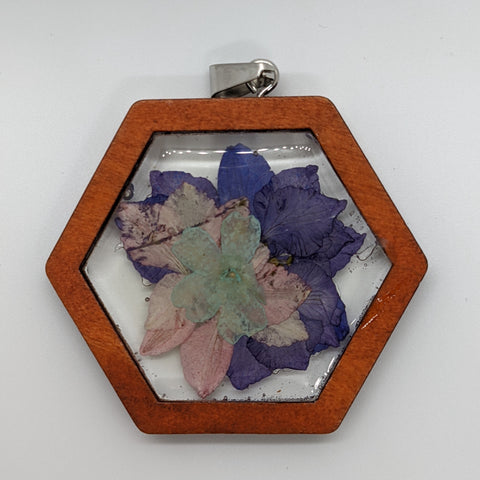 Medium Hexagon and Flowers Pendant