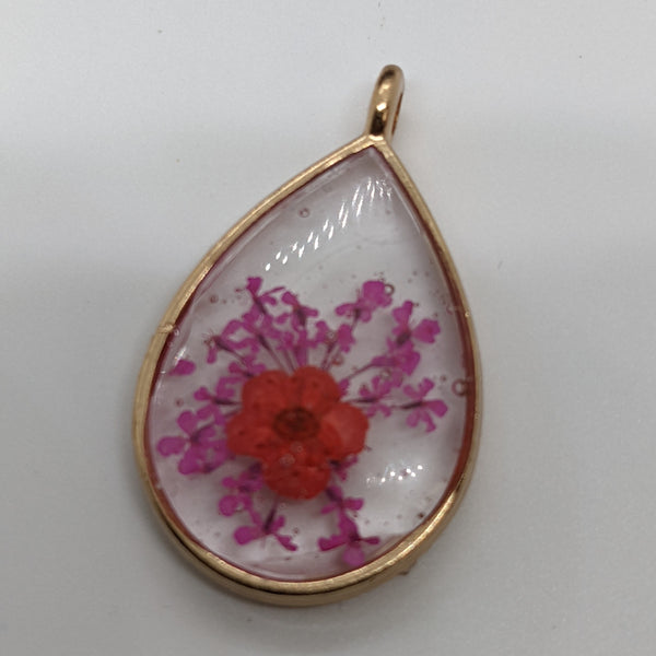 Hot Pink Flower Teardrop Pendant