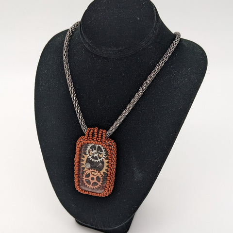 Beaded Steampunk Necklace - Copper