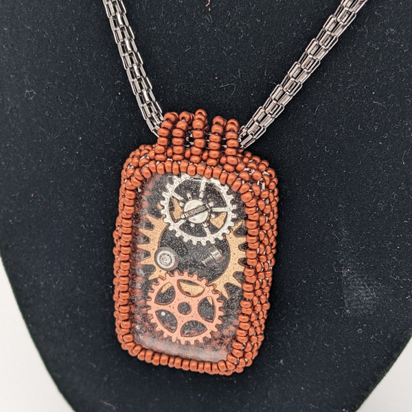 Beaded Steampunk Necklace - Copper