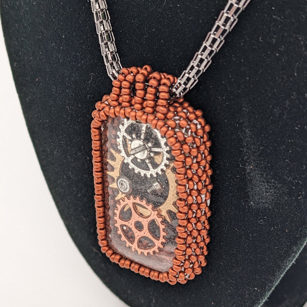 Beaded Steampunk Necklace - Copper