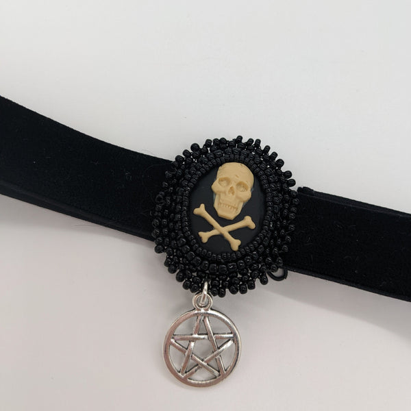 Skull and Crossbones Choker with Pentacle - Options Available