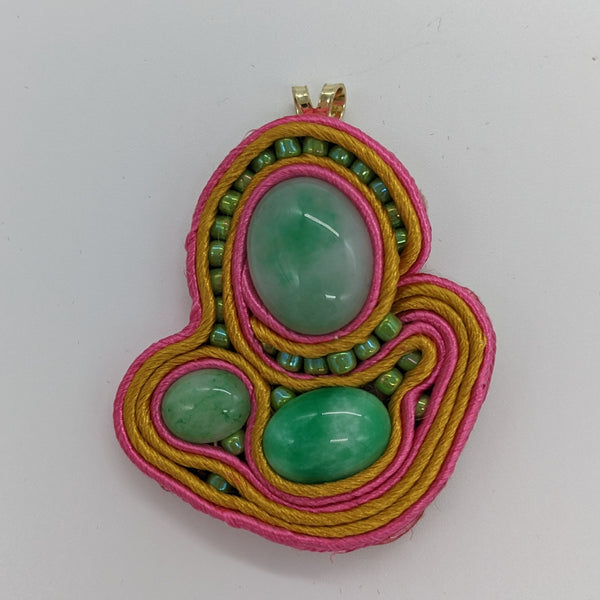 Bright Green and Pink Soutache Pendant