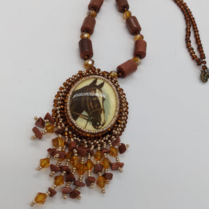 Goldstone Horse Cameo Necklace