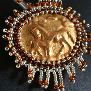 Copper and Gold Horse Cabochon Necklace