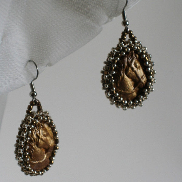 Gold Horse Cabochon Earrings