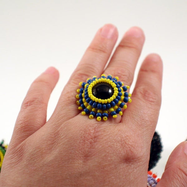 Blue and Yellow Sunshine Cocktail Ring